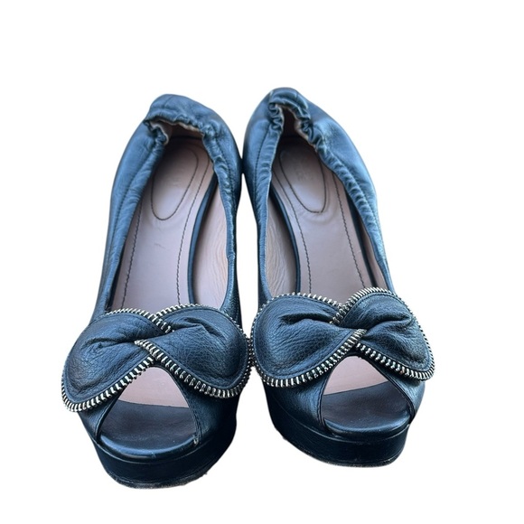 See by Chloe Peep Toe Bow Platform Black Leather Heels - Picture 7 of 8